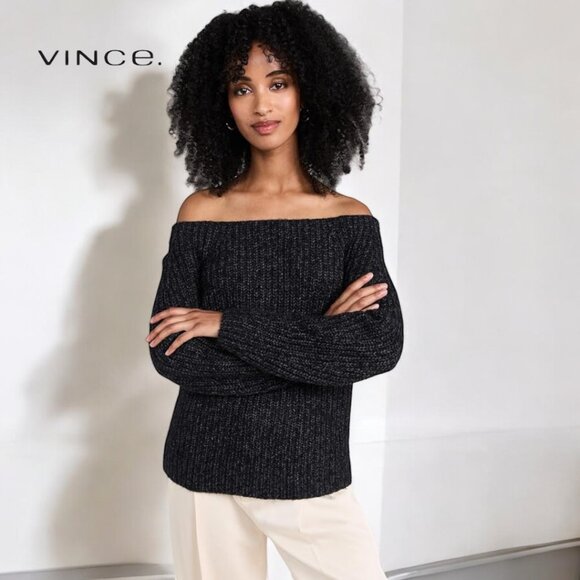 VINCE NWT Marled off-the-shoulder sweater in charcoal XL $445 - Picture 1 of 4